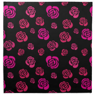 Red Pink and Magenta Roses on Black Background Cloth Napkin