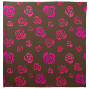 Red Pink and Magenta Roses on Sable Brown Napkin