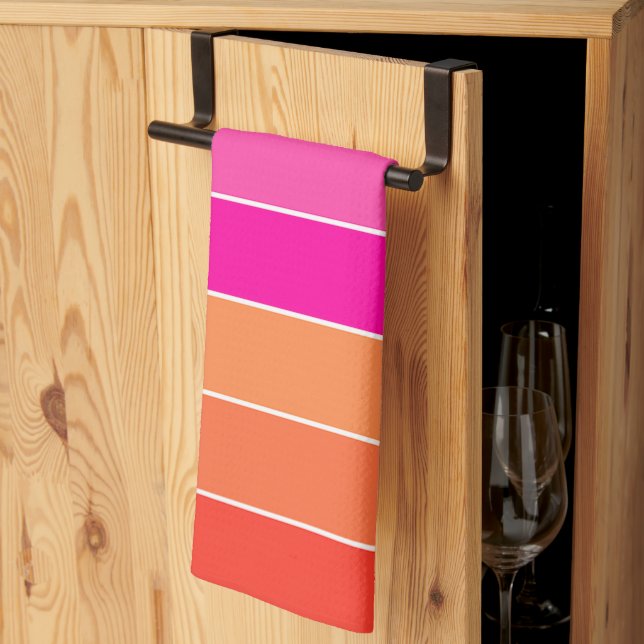 Red, Pink and Orange Stripes Kitchen Towel (Thirds Fold)