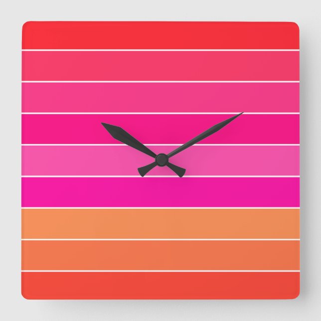 Red, Pink and Orange Stripes Square Wall Clock (Front)