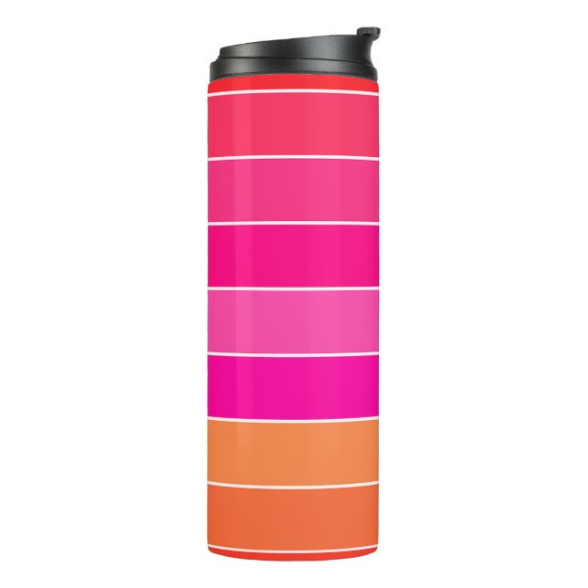 Red, Pink and Orange Stripes Thermal Tumbler (Rotated Left)