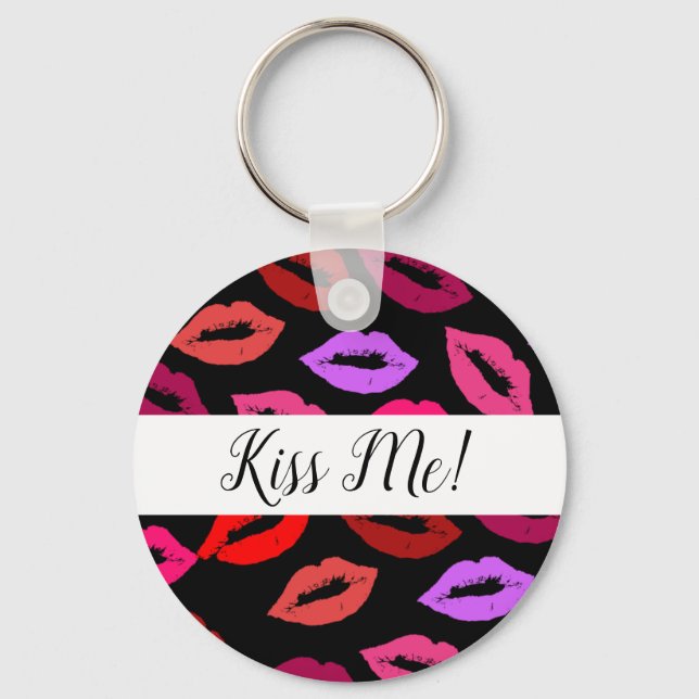 Red, Pink, and Purple Pucker Lip Pattern Keychain (Front)