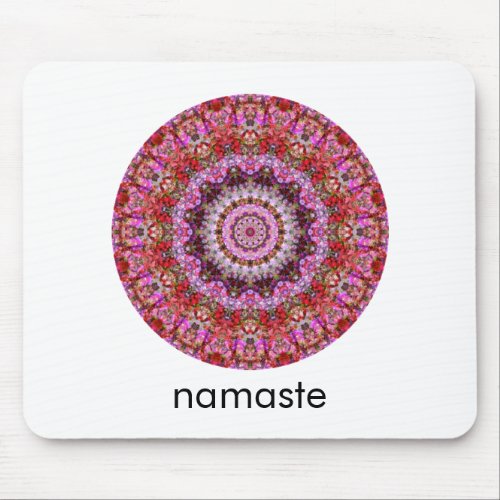Red Pink and Purple Round Mandala Art Namaste Mouse Pad