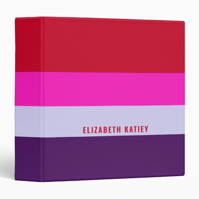 Red, Pink and Purple Stripes Pattern  3 Ring Binder (Front/Spine)