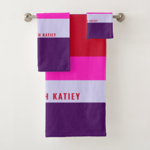 Red, Pink and Purple Stripes Pattern  Bath Towel Set