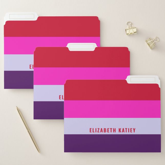 Red, Pink and Purple Stripes Pattern  File Folder (Set)
