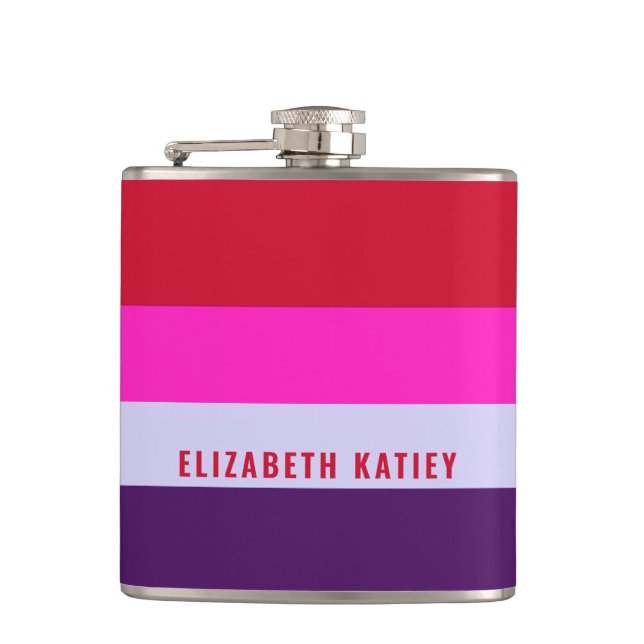 Red, Pink and Purple Stripes Pattern  Flask (Front)