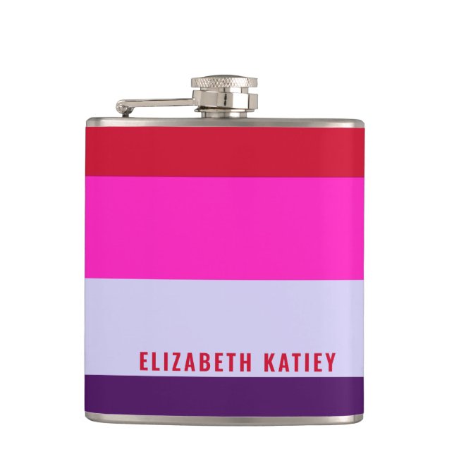 Red, Pink and Purple Stripes Pattern  Flask (Front)