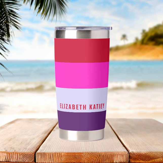 Red, Pink and Purple Stripes Pattern  Insulated Tumbler (Beach)