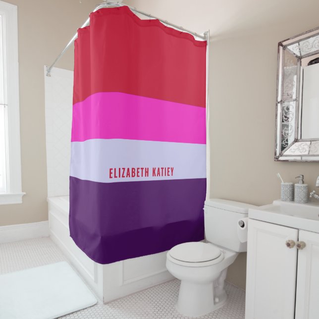 Red, Pink and Purple Stripes Pattern  Shower Curtain (In Situ)