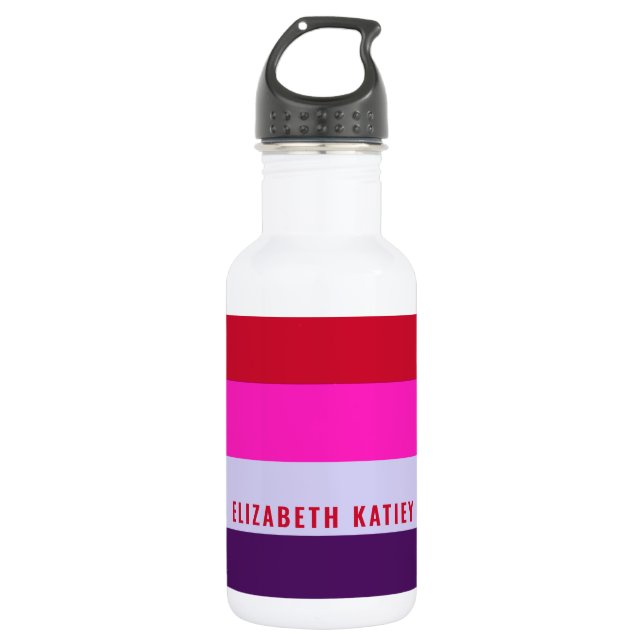 Red, Pink and Purple Stripes Pattern  Stainless Steel Water Bottle (Front)
