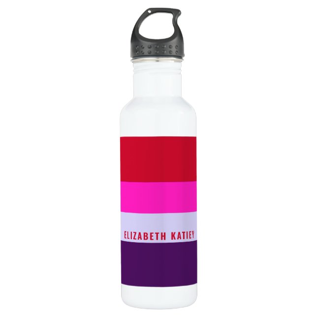 Red, Pink and Purple Stripes Pattern  Stainless Steel Water Bottle (Front)