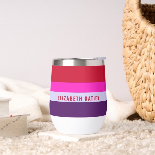 Red, Pink and Purple Stripes Pattern  Thermal Wine Tumbler (Living Room)