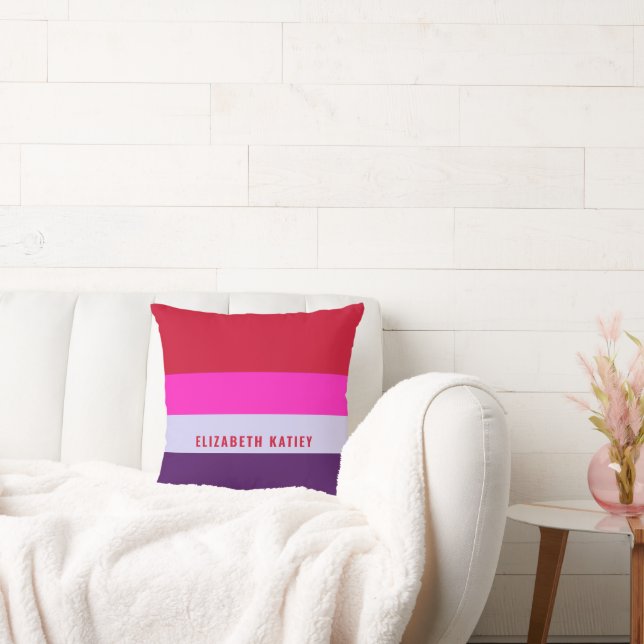 Red, Pink and Purple Stripes Pattern  Throw Pillow (Couch)