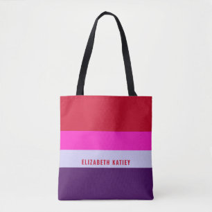 Red, Pink and Purple Stripes Pattern Tote Bag