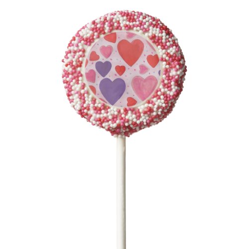 Red Pink and Purple Valentines Day Hearts Design Chocolate Covered Oreo Pop