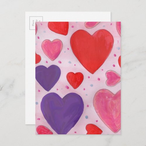 Red Pink and Purple Valentines Day Hearts Design Holiday Postcard