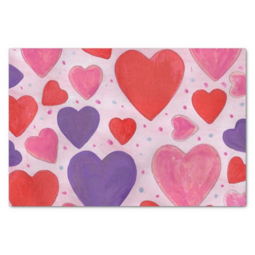 Red Pink and Purple Valentines Day Hearts Design Tissue Paper