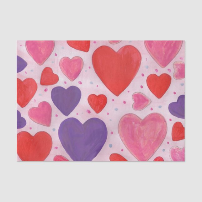 Red Pink and Purple Valentines Day Hearts Design Tissue Paper (Front)