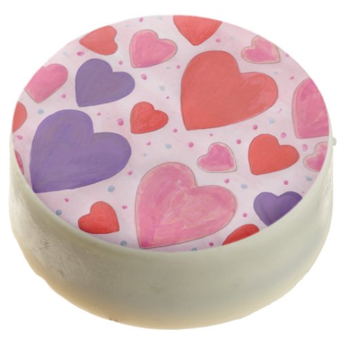 Red Pink and Purple Valentines Day Hearts Pattern Chocolate Covered Oreo