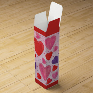 Red Pink and Purple Valentines Day Hearts Pattern Wine Box