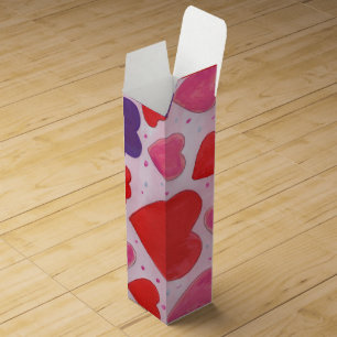 Red Pink and Purple Valentines Day Hearts Pattern Wine Gift Box