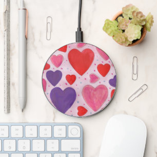 Red Pink and Purple Valentine's Day Hearts Pattern Wireless Charger