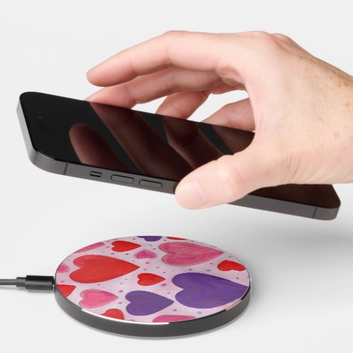Red Pink and Purple Valentines Day Hearts Pattern Wireless Charger