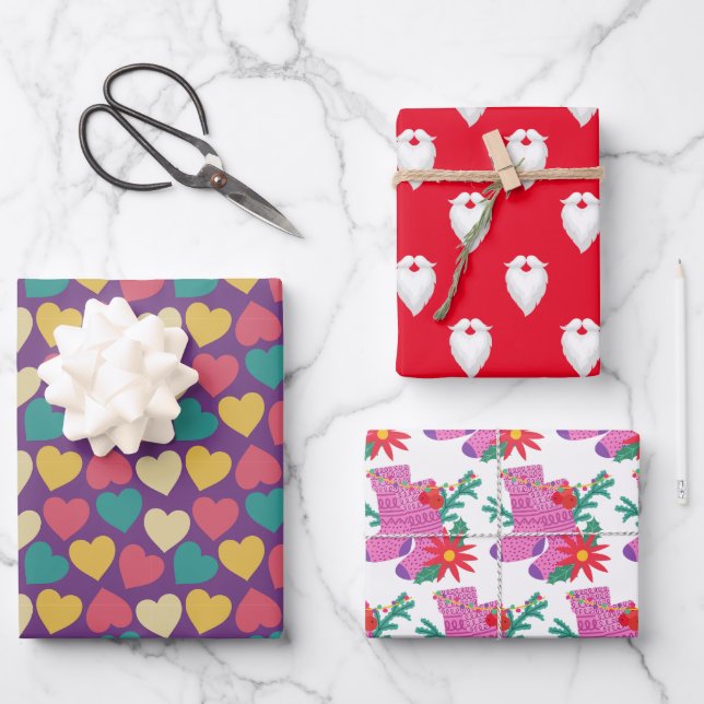 Red Pink And Violet Santa Claus Christmas  Wrapping Paper Sheets (Front)