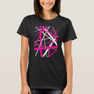 Red Pink and White Geometric Strips Cut Out Patter T-Shirt
