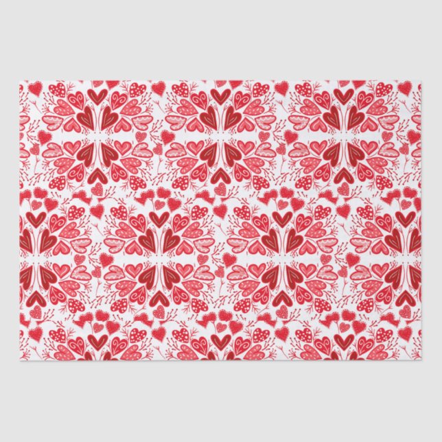 Red, Pink and White Hearts Valentine  Tissue Paper (Front)