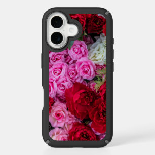 Red, pink and white rose flower background iPhone 16 case