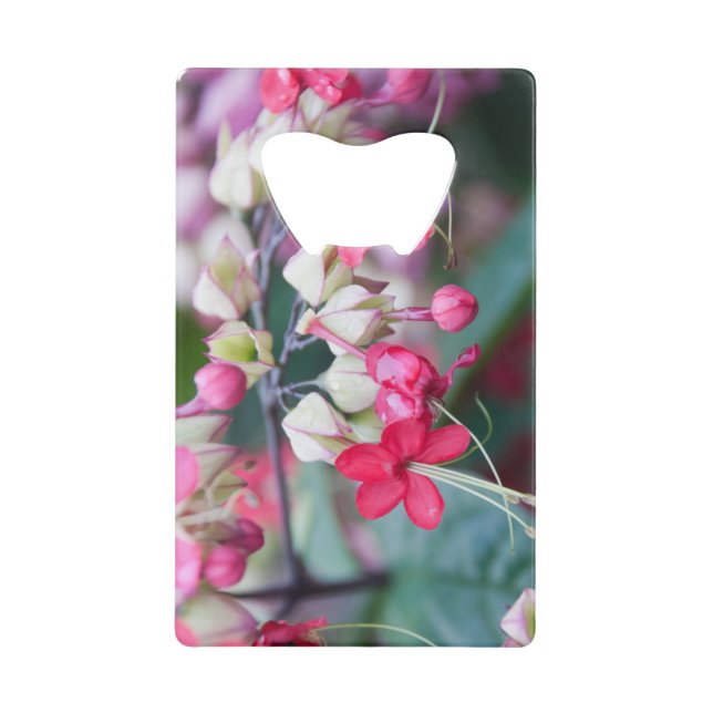 Red Pink and White Tropical Flowers Credit Card Bottle Opener (Front)