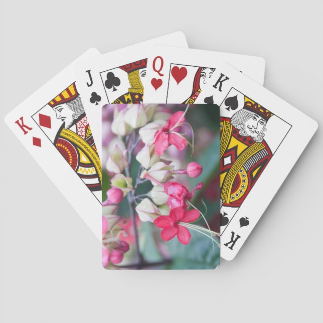 Red Pink and White Tropical Flowers Poker Cards (Back)