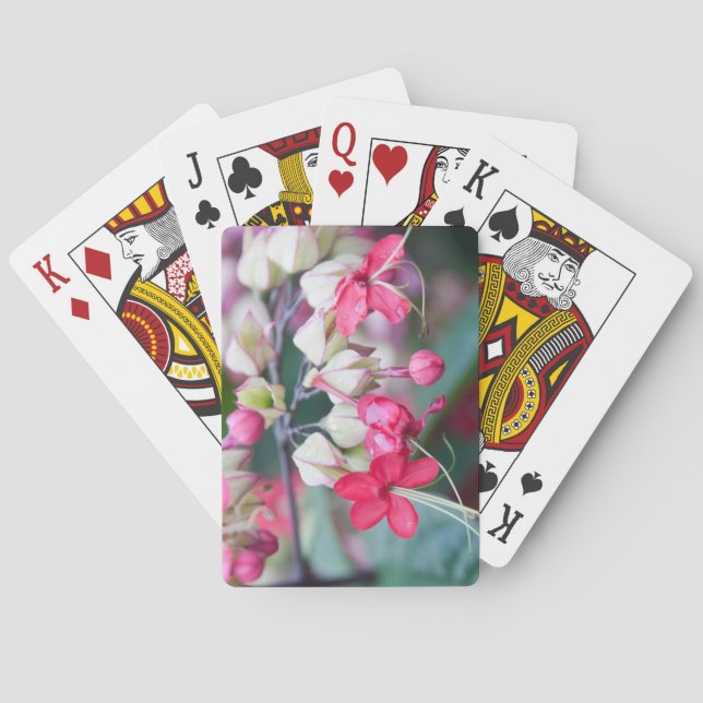Red Pink and White Tropical Flowers Poker Cards (Back)