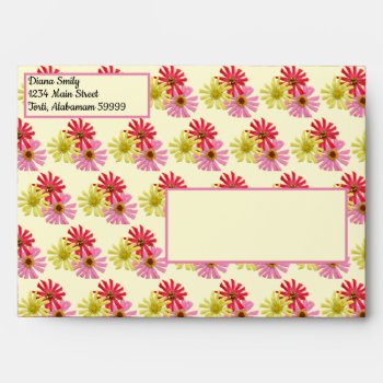 Red  Pink And Yellow Cactus Zinnia Floral Envelope by CatsEyeViewGifts at Zazzle