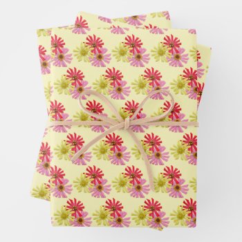 Red  Pink And Yellow Cactus Zinnia  Wrapping Paper Sheets by CatsEyeViewGifts at Zazzle