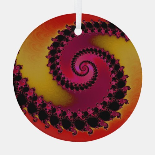 Red Pink and Yellow Spiral Fractal Suncatcher Glass Ornament