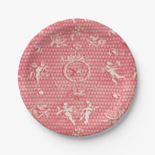 Red Pink Antique Cupid Angels and Hearts Paper Plates