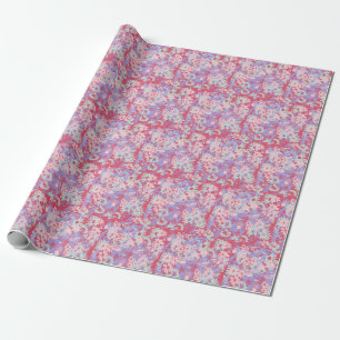Red Pink Aqua Violet Painted Garden Flowers Design Wrapping Paper