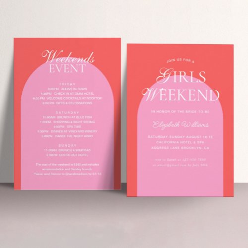 Red Pink Arch Girls Weekend Bachelorette Party Invitation