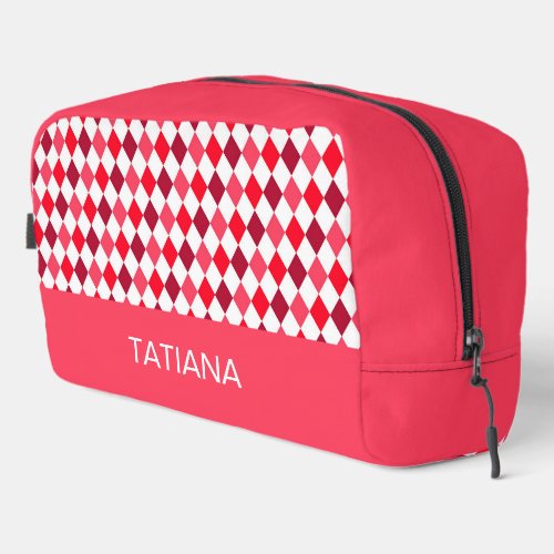 Red & Pink Argyle Diamond Pattern Dopp Kit