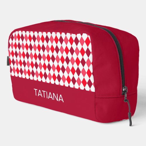 Red & Pink Argyle Diamond Pattern Dopp Kit