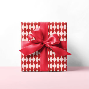 Red & Pink Argyle Festive Modern Christmas Wrapping Paper