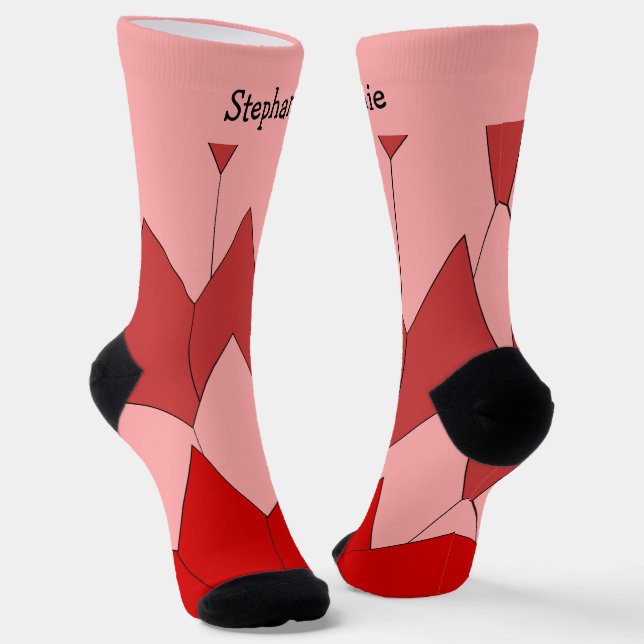 Red Pink Art Deco Design Socks (Angled)