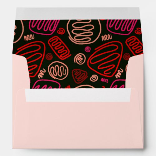 Red Pink Beige Black One Line Artistic Pattern  En Envelope