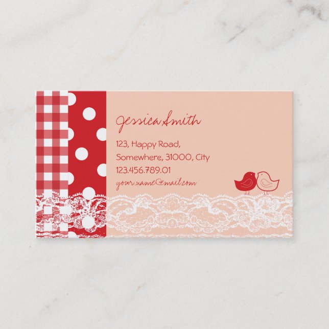Red & Pink Birds Scrapbook Lace Cute Profile Card (Front)