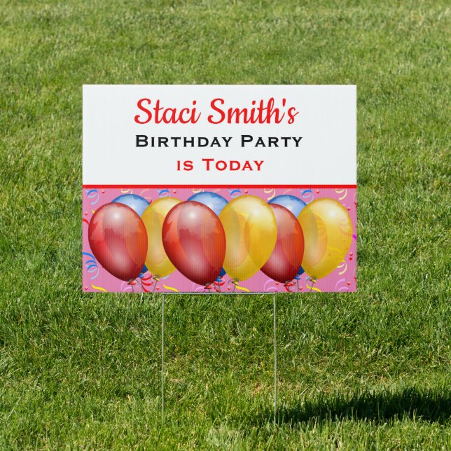 Red & Pink Birthday Party with Balloons Yard  Sign (Insitu)