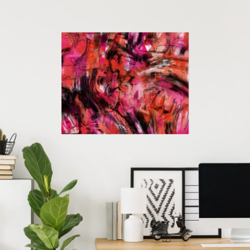 Red Pink Black Abstract Expressionist Wall Art