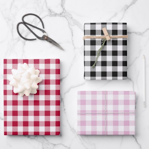 Red Pink Black Buffalo Plaid Seamless Checkered Wrapping Paper Sheets